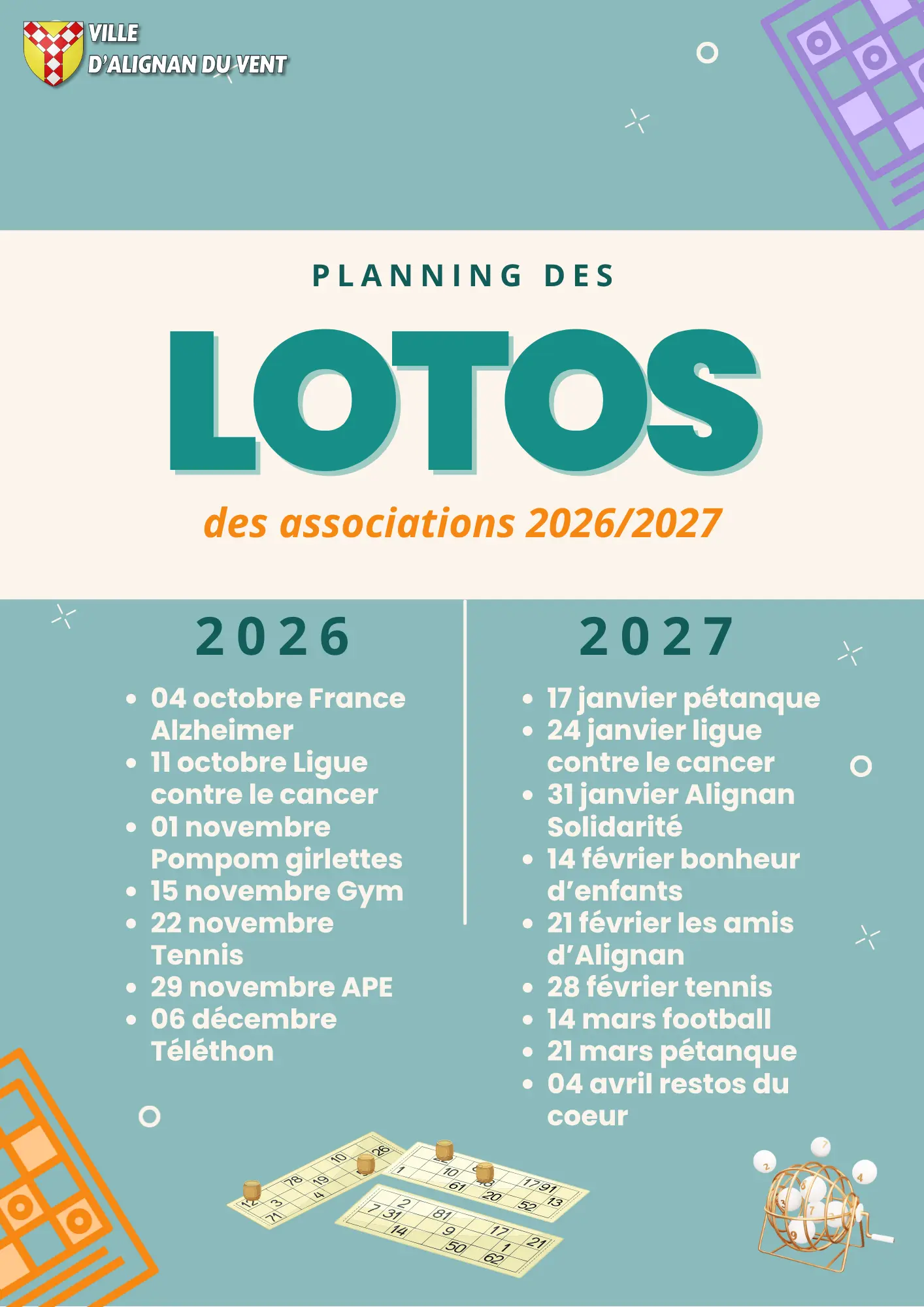 Planning des lotos des associations 2026/2027